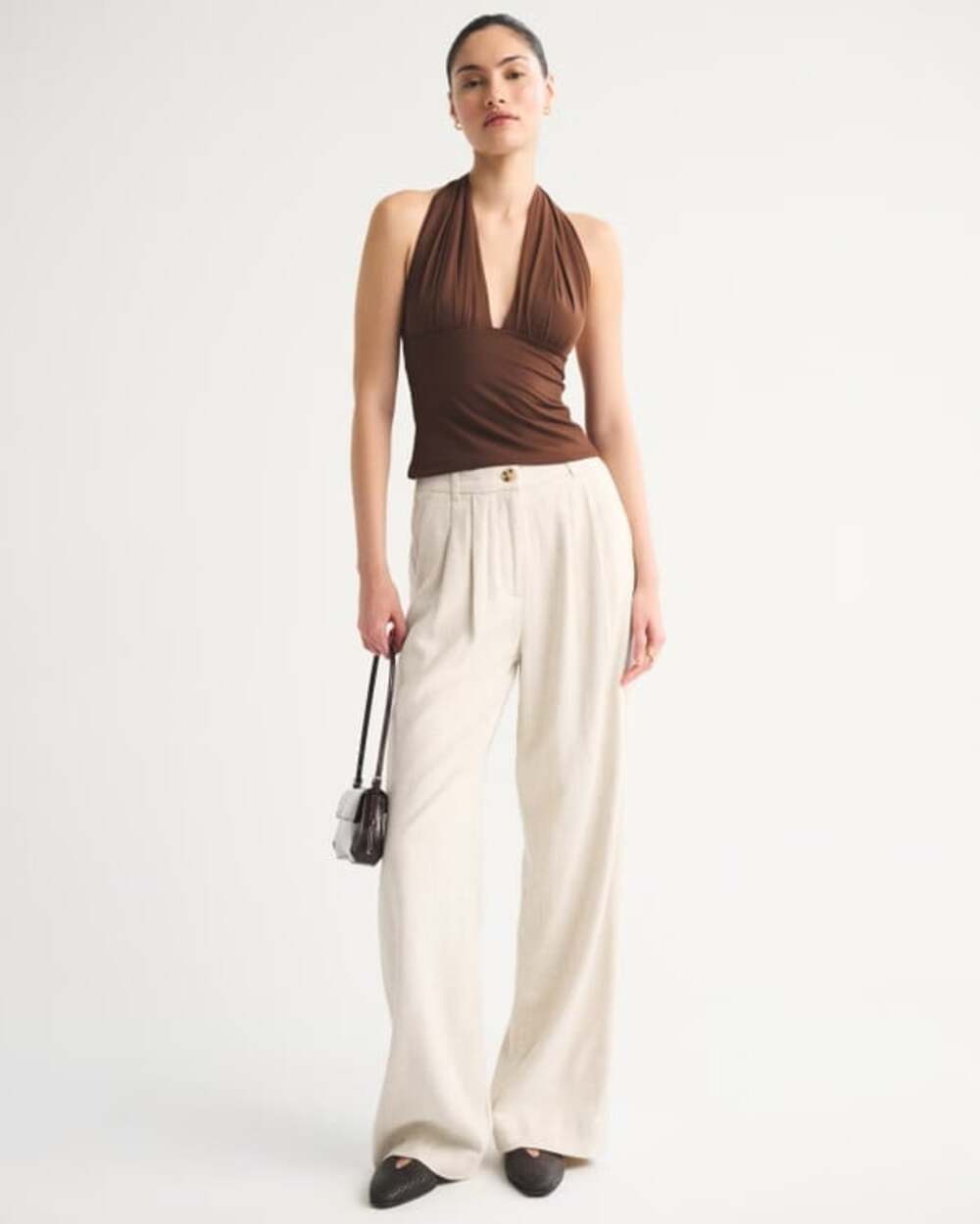 ABERCROMBIE & FITCH Sloane Linen-Blend Tailored Wide Leg Pant Size 6 Long Cream